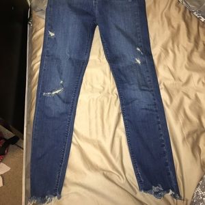 Zara distressed high waisted skinny jeans raw hem